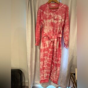 Loveshackfancy long sleeve tie die pink jumpsuit
